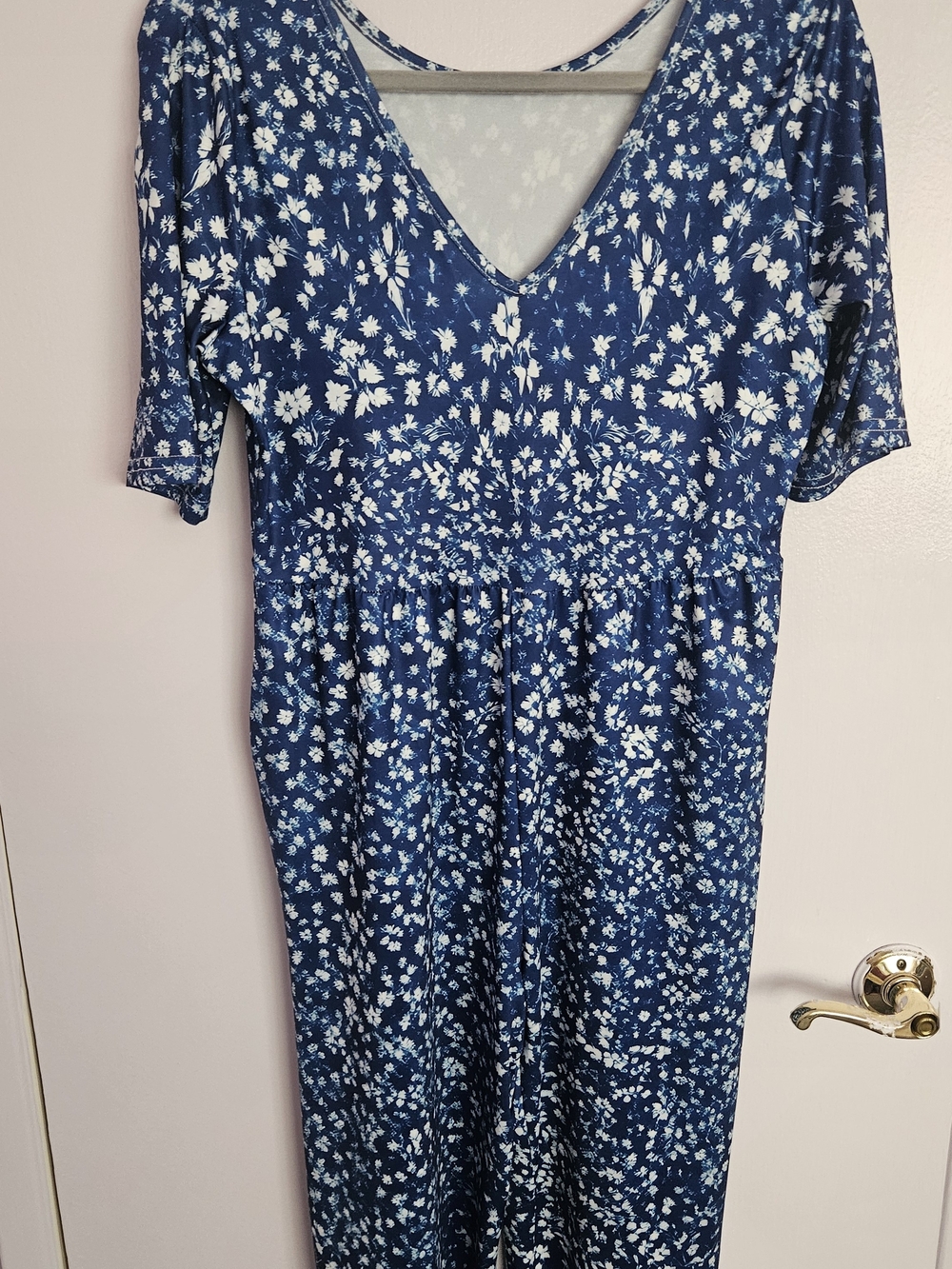 Classic Blue Ditzy Print V-Neck Women’s Jump Suit